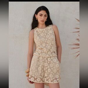 Tan Floral Sleeveless Set